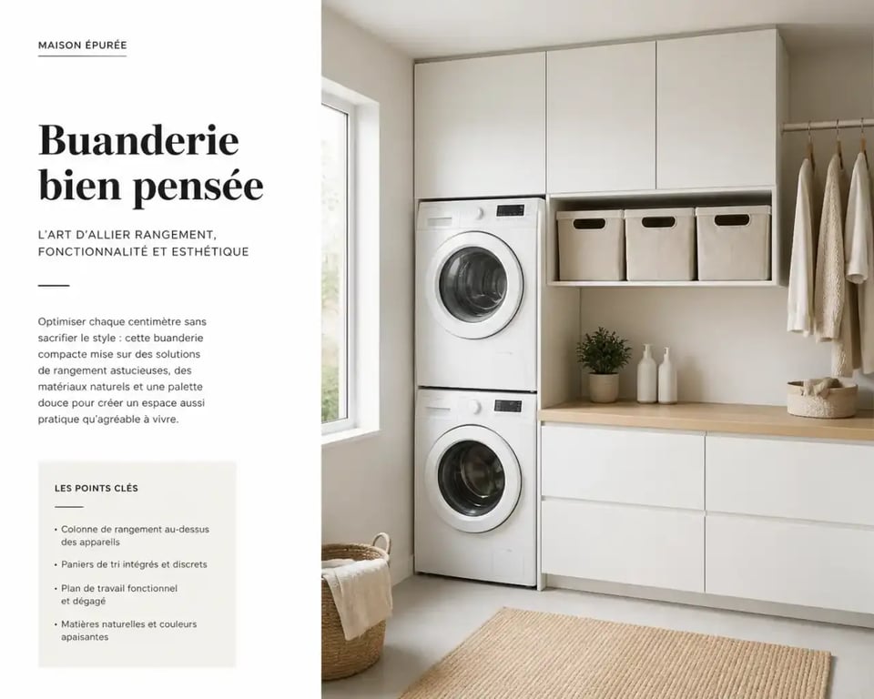 Meuble rangement buanderie avec surmeuble au-dessus du lave-linge et sèche-linge