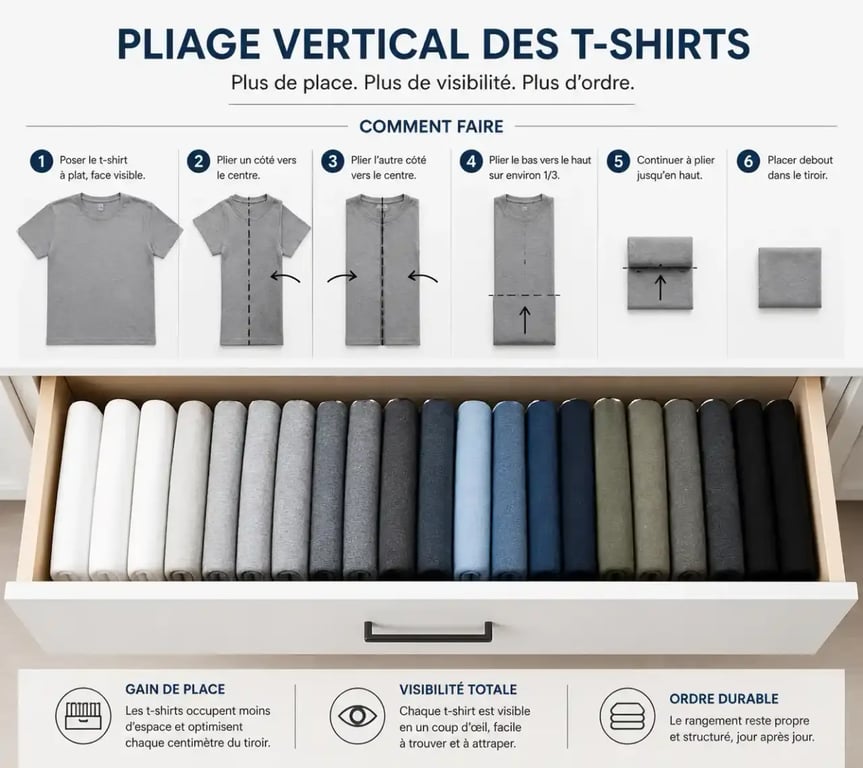 Technique de pliage vertical pour une organisation dressing efficace