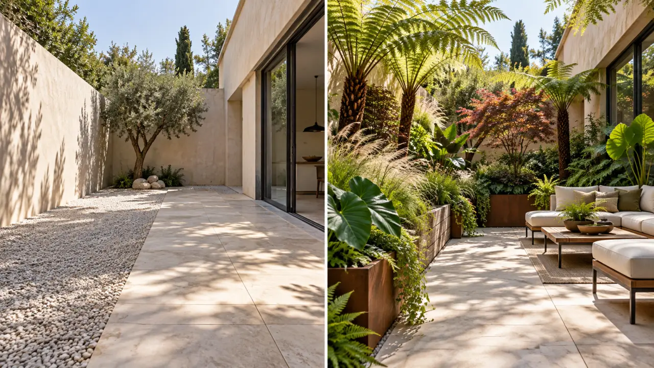 Transformation d’une cour minérale en jardin botanique élégant