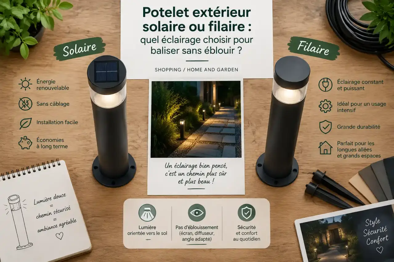 Potelet extérieur solaire ou filaire : quel éclairage choisir pour baliser sans éblouir ?
