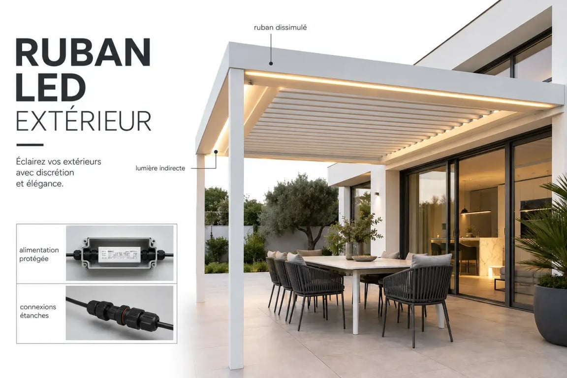 Installation d’une LED en ruban extérieur sous une pergola de terrasse
