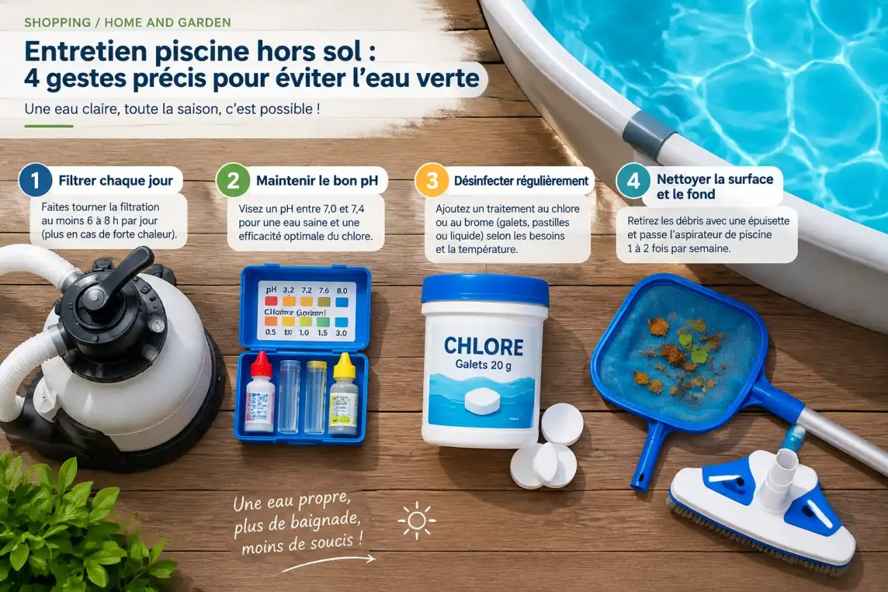 Entretien piscine hors sol : 4 gestes précis pour éviter l’eau verte