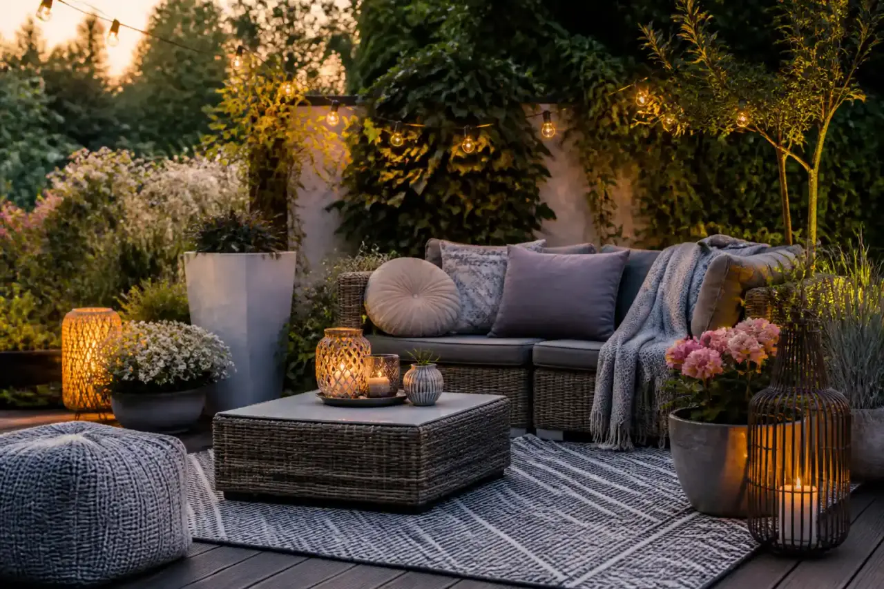Une magnifique serre lumineuse abritant des plantes tropicales rares et du mobilier de jardin élégant