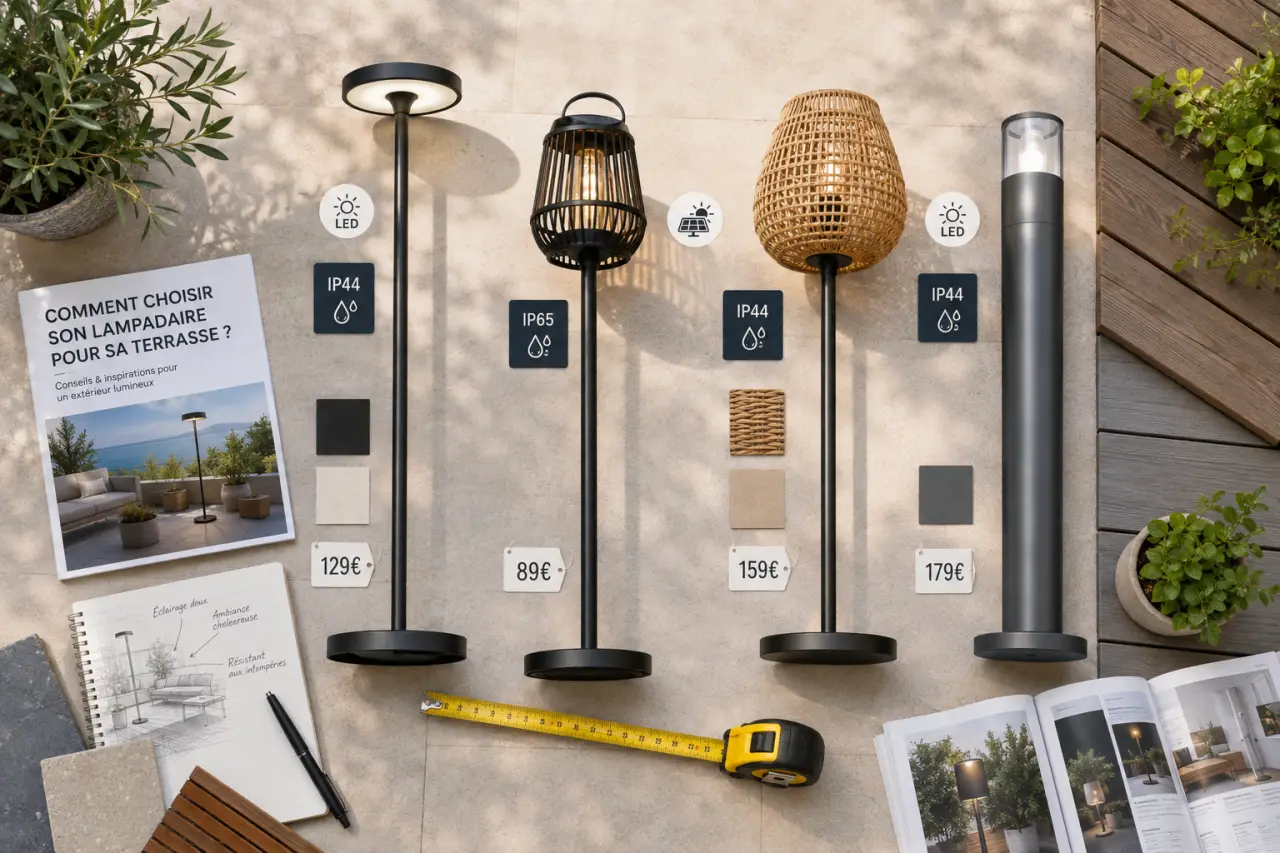Quel lampadaire de terrasse extérieure choisir ? IP, LED et prix à comparer avant achat