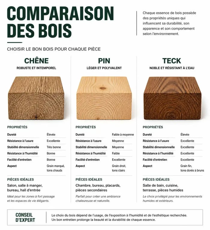 Infographie sur les essences de bois pour meuble rangement bois