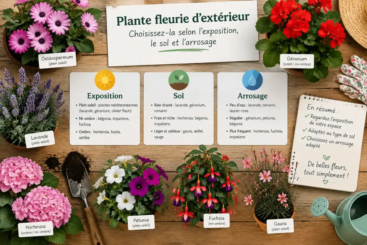 Plante fleurie d’extérieur : choisissez-la selon l’exposition, le sol et l’arrosage