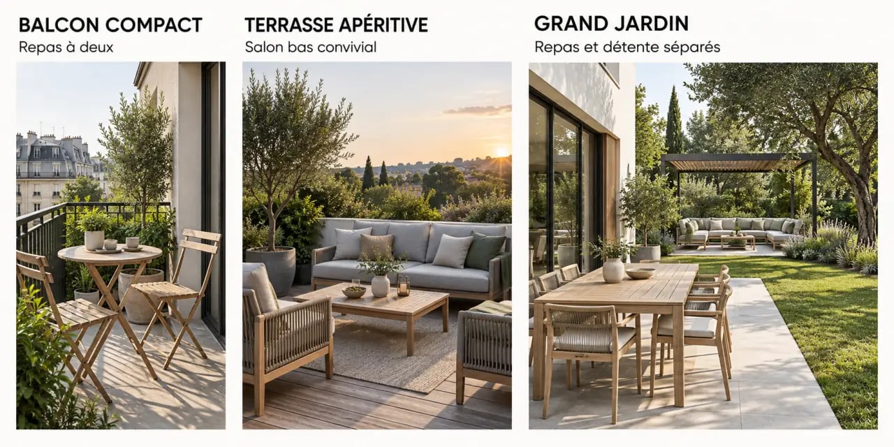Idées d’aménagement avec table et salon de jardin pour balcon, terrasse et grand jardin