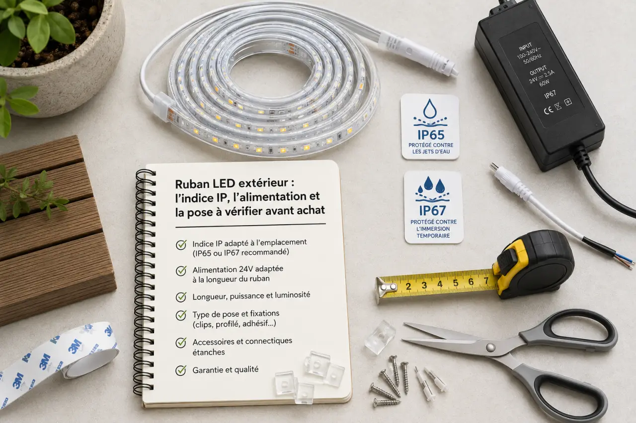 Ruban LED extérieur : l’indice IP, l’alimentation et la pose à vérifier avant achat