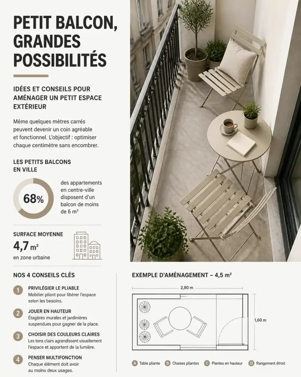 Aménager une petite terrasse sans se ruiner avec un mobilier pliant bien disposé.