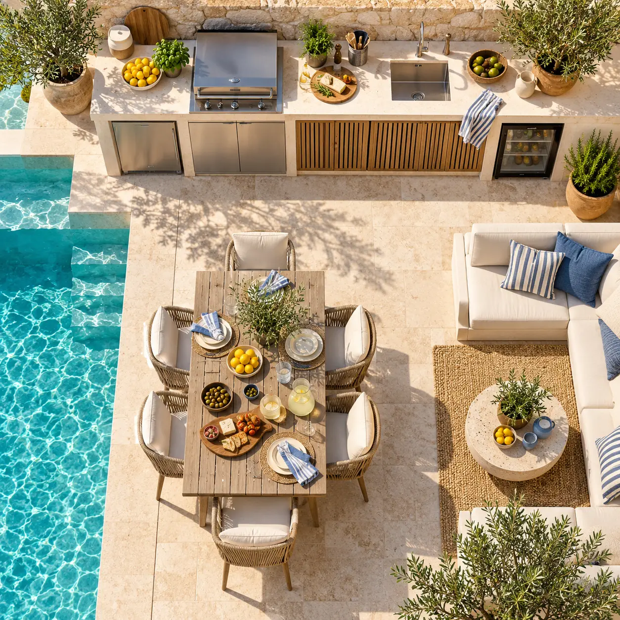 Un pool house avec cuisine d’été pour recevoir au bord de la piscine sans allers-retours