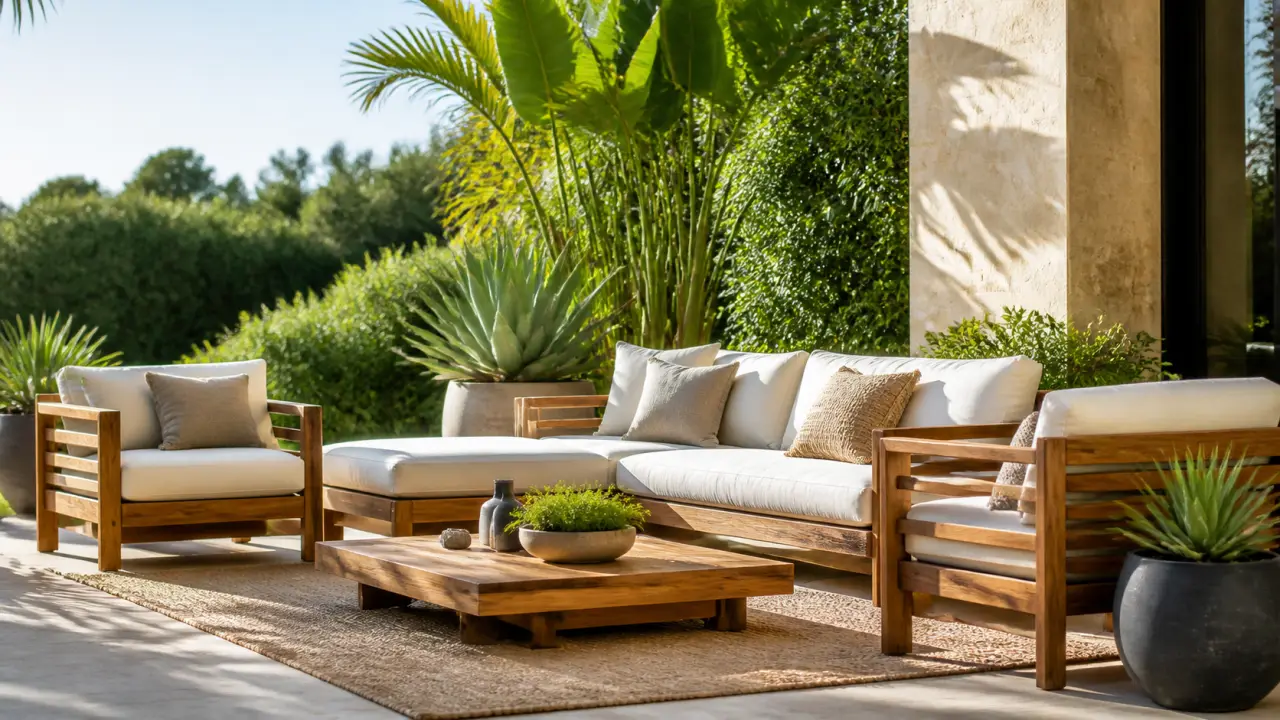 Mobilier de jardin FSC élégant sur une terrasse lumineuse